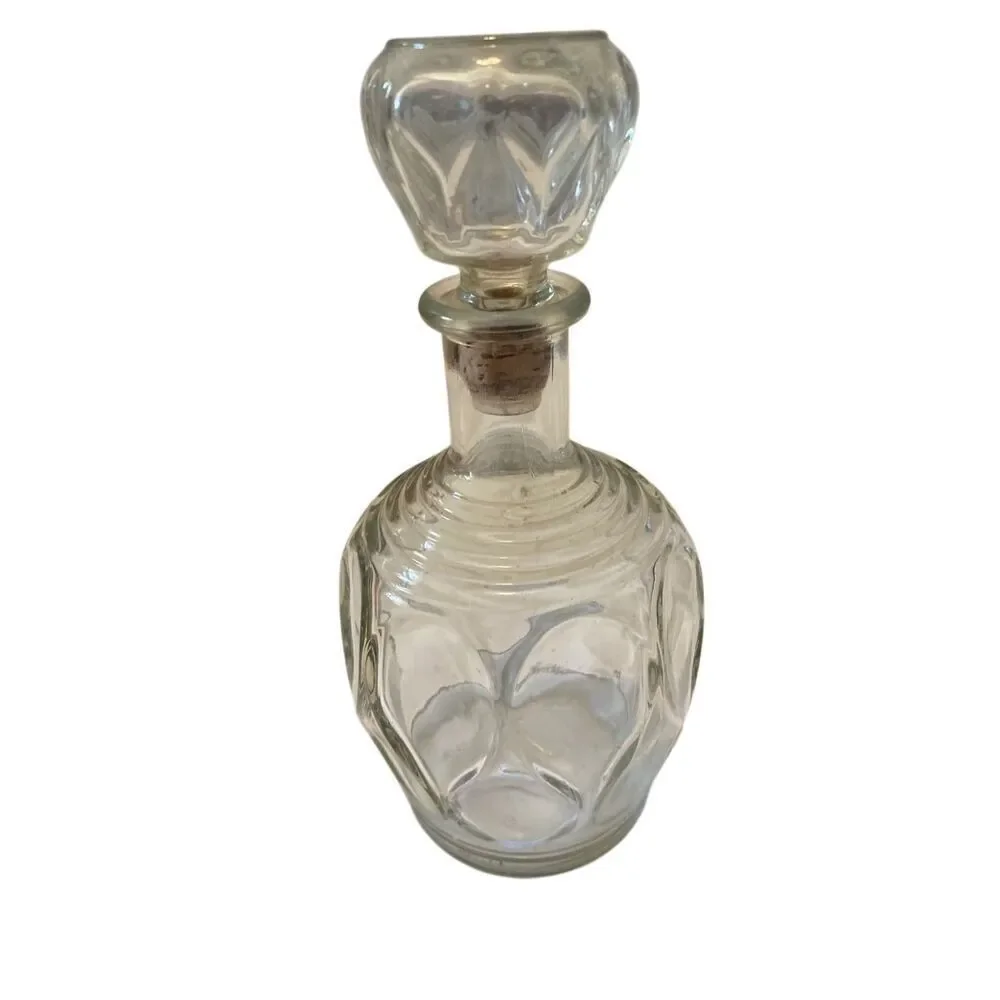 Vintage 1960s Modern Teardrop Shaped Stopper Mid Century Clear Glass Decanter
